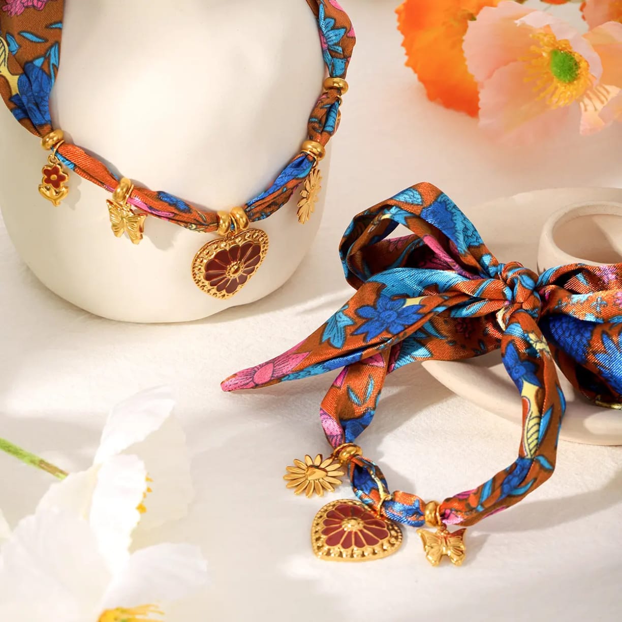 The Flora Heart Convertible Scarf Necklace | Floral Wrap Bracelet