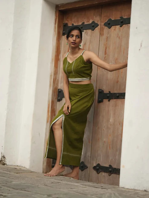 Dhoti Crop Top In Green