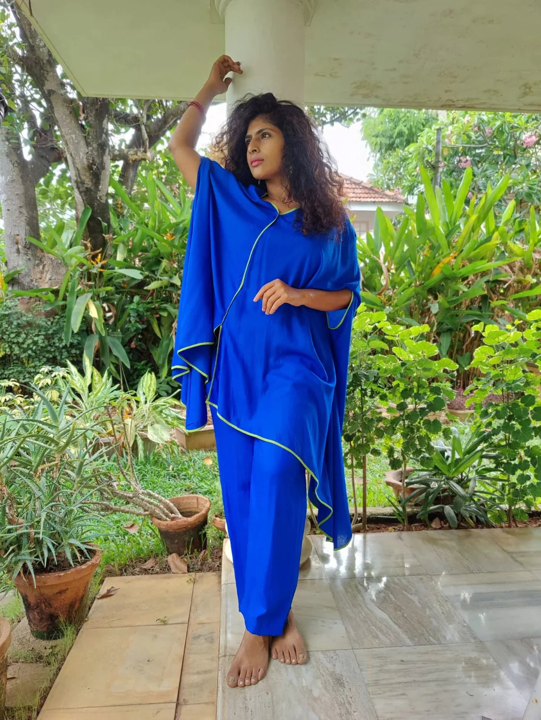 Blue Poncho Kaftan Set