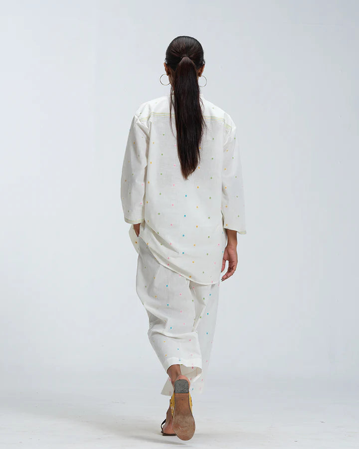 White Multi-Color Polka Woven Cotton Co-Ord Set