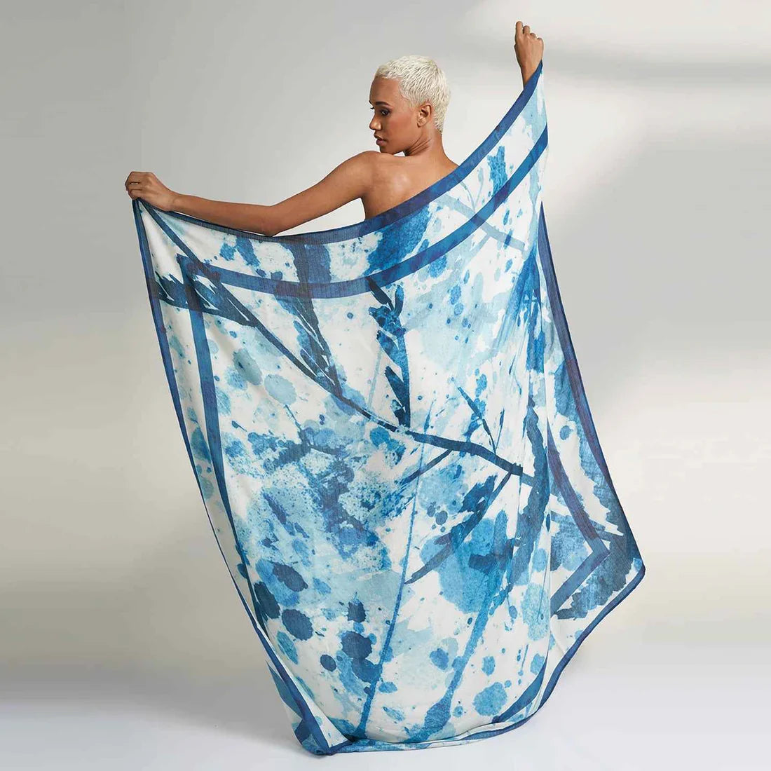 Blue Nia aloe silk scarf by House of Parvi