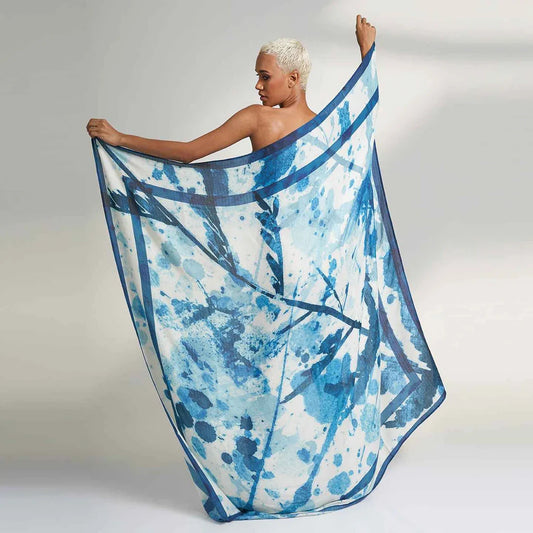 Blue Nia aloe silk scarf by House of Parvi