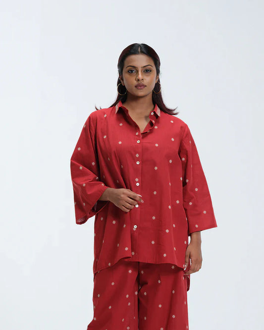 Red Polka Cotton Woven Co-Ord Set by JUGALBANDHI