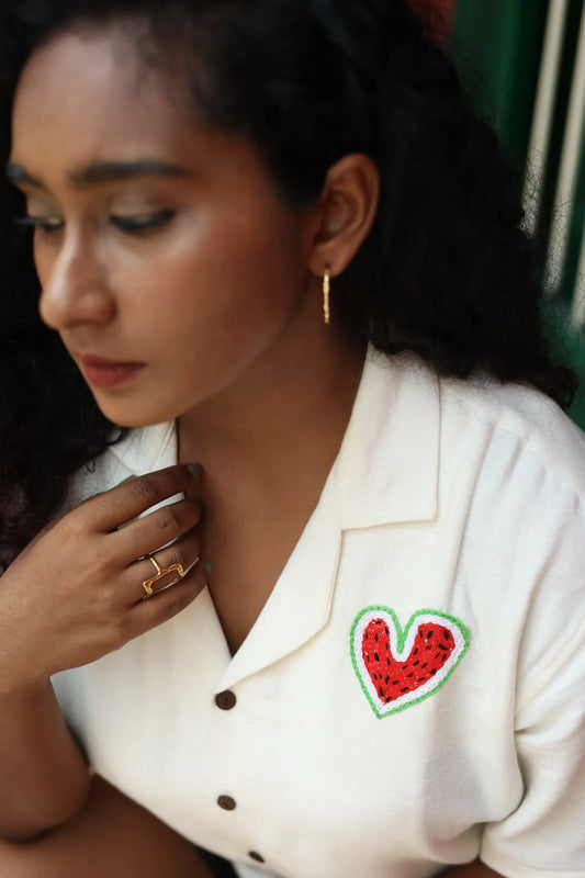 Love and Peace Hand Embroidered Handwoven Bamboo Shirt