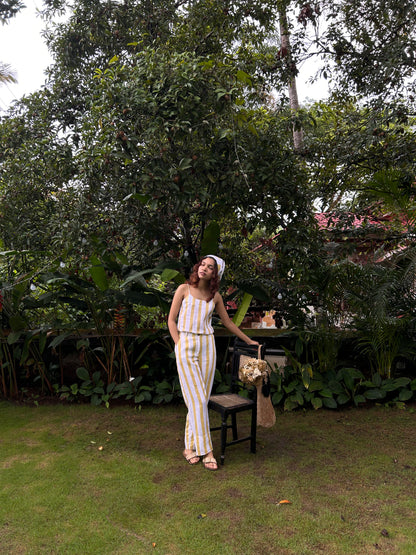 The Serenity Pant | Yellow & Black Printed Linen