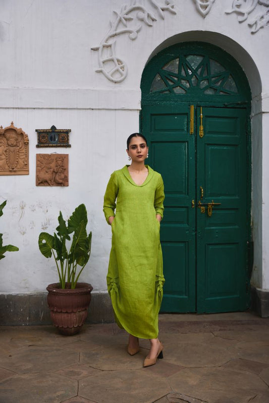 The Linen Iris Dress - Green