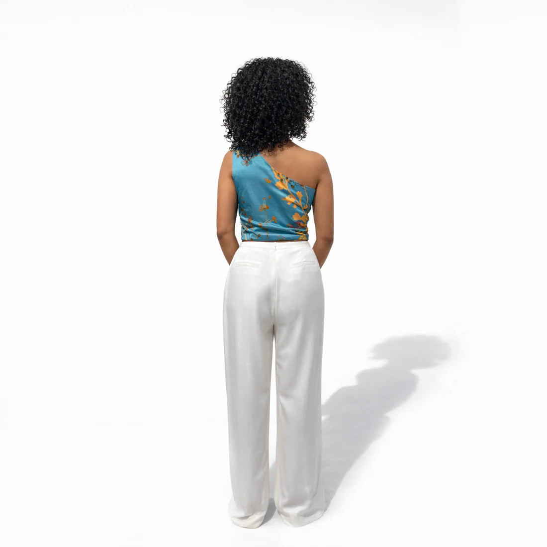 Teal Vine One Shoulder Top | Rose Silk | Limited Edition
