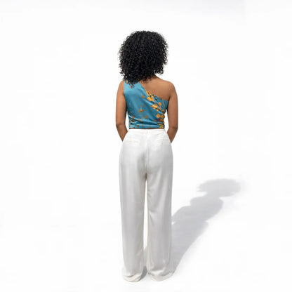 Teal Vine One Shoulder Top | Rose Silk | Limited Edition