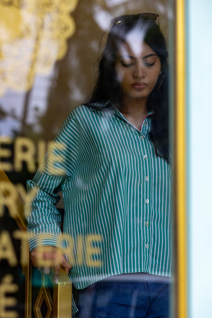 The Emerald Breeze Striped Shirt | Oversized Edition