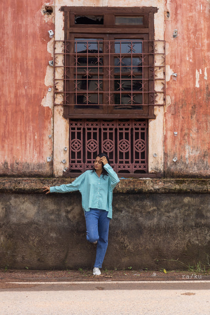 The Emerald Breeze Striped Shirt | Oversized Edition