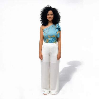 Teal Vine One Shoulder Top | Rose Silk | Limited Edition