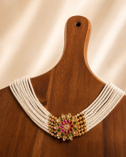 The Maharani Bloom | Kundan & Pearl Choker Set
