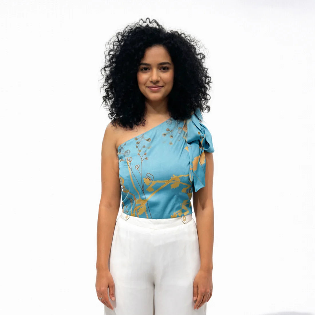 Teal Vine One Shoulder Top | Rose Silk | Limited Edition