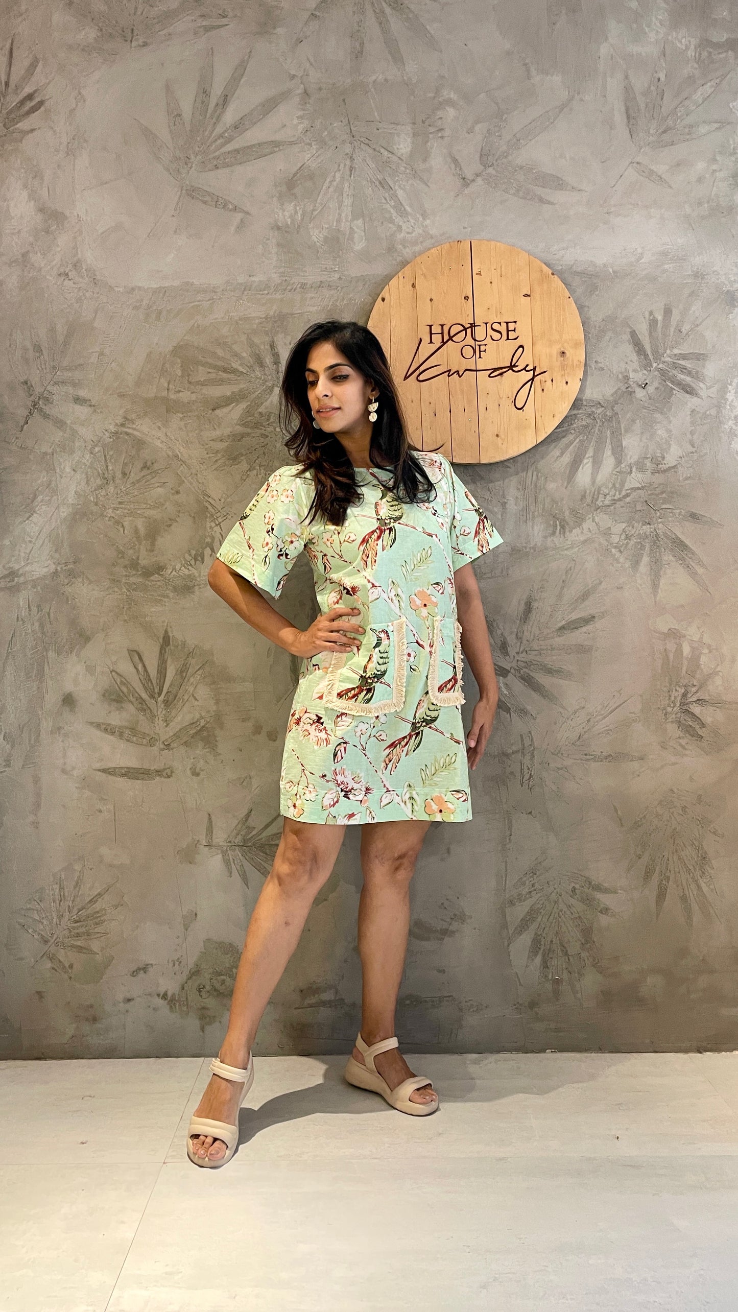 Green Floral Mid Length Dress