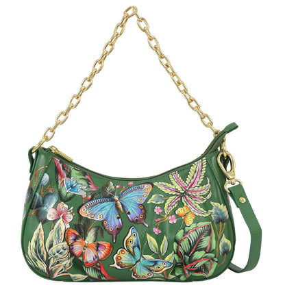 Ruched East West Hobo With Chain