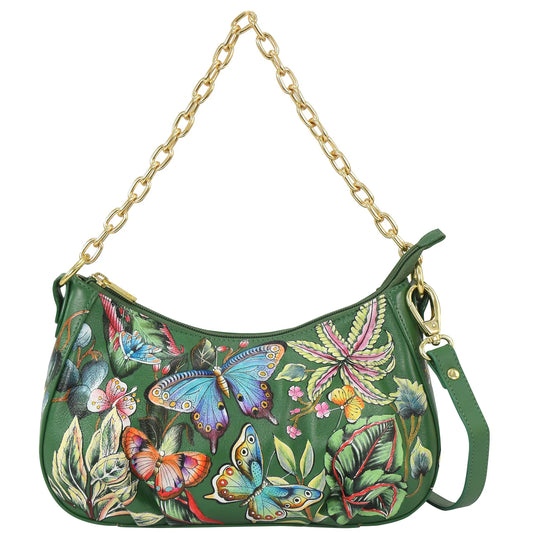 Ruched East West Hobo With Chain