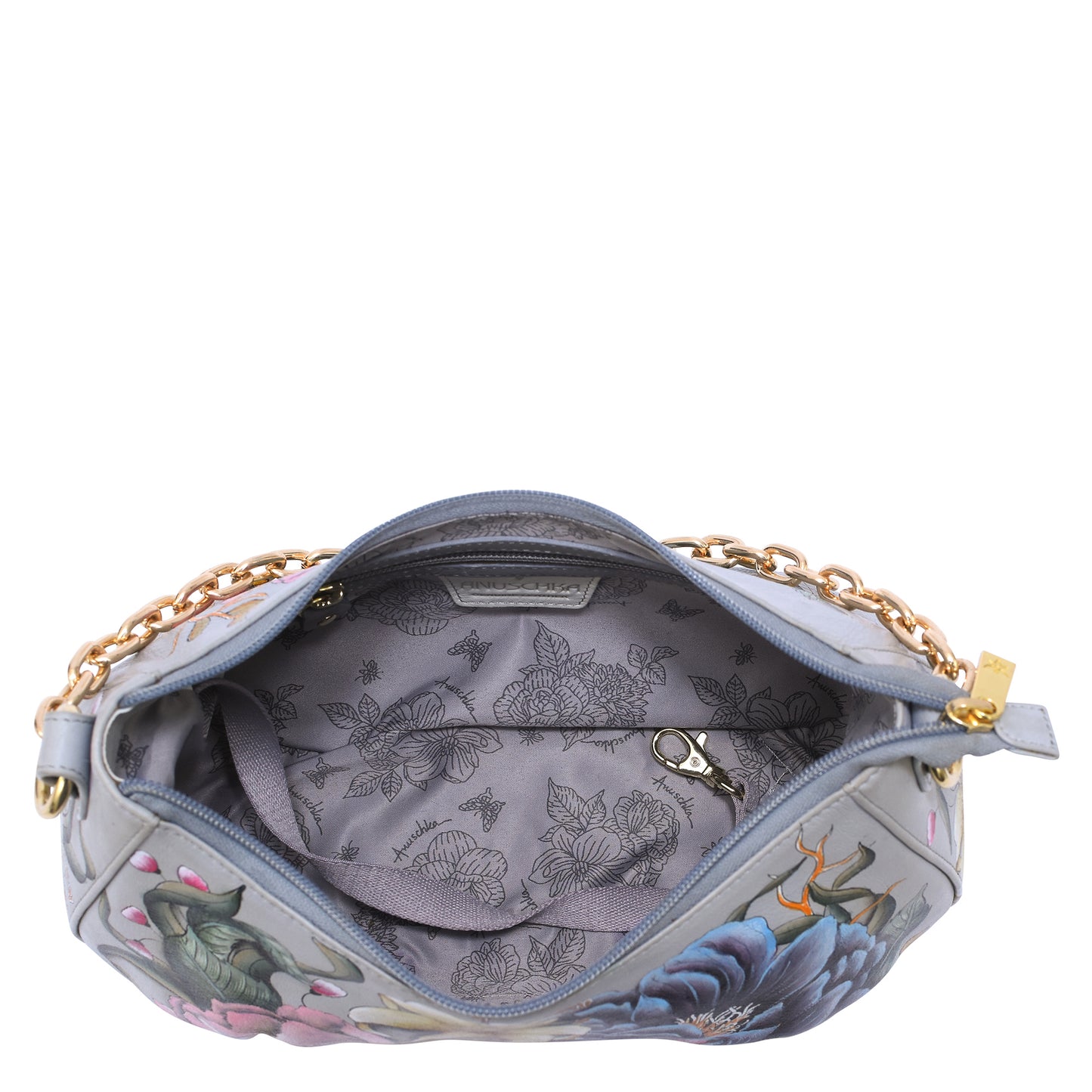 RUCHED EAST WEST HOBO WITH CHAIN