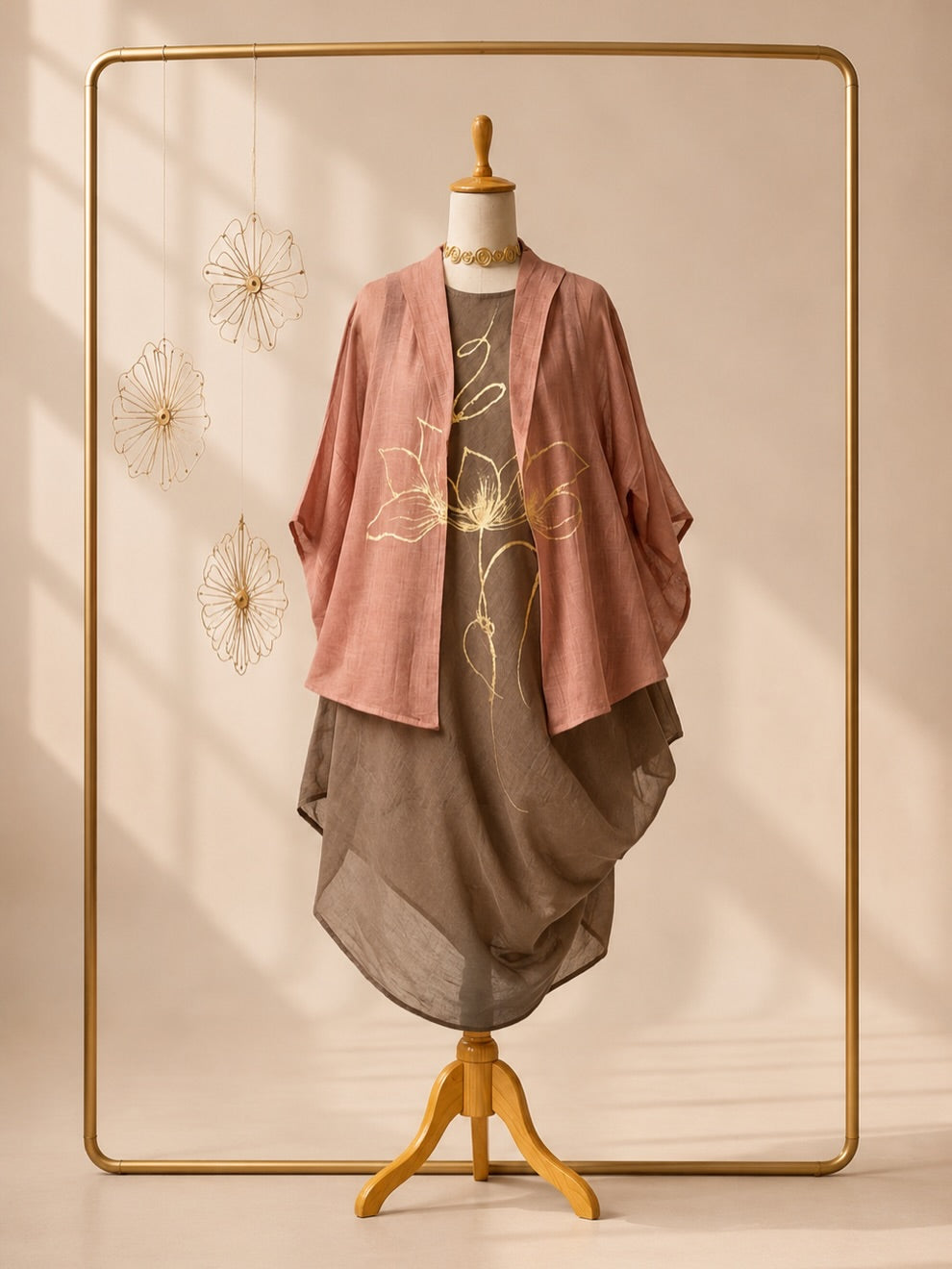 Gold foil lotus dress set