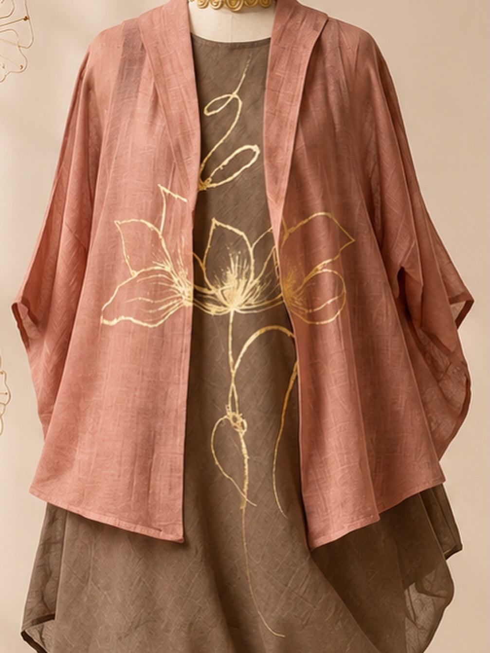 Gold foil lotus dress set
