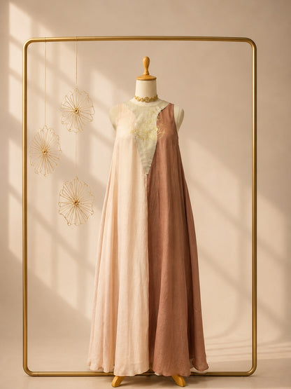 Gold foil peacock feather detailing dress