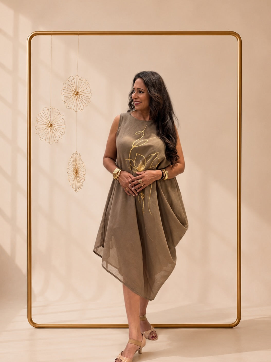 Gold foil lotus dress set