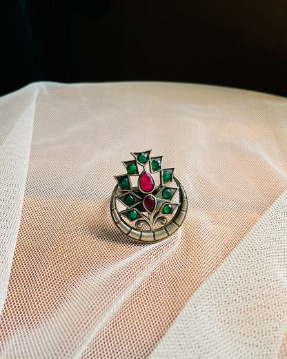 Arudhra|Silver Plated Multicolour Stone Adjustable Ring
