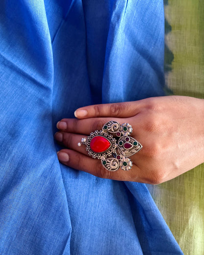 Aswaah | Silver Plated Handcrafted Fusion Statement Ring
