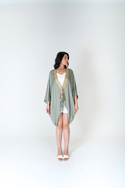 The Sage Drift Kaftan | Braided Neckline Resort Wear