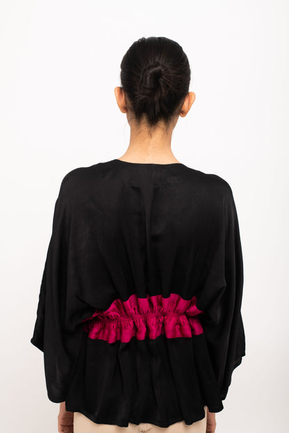 The Midnight Bloom Tie-Front Top | Pink Contrast Waistband