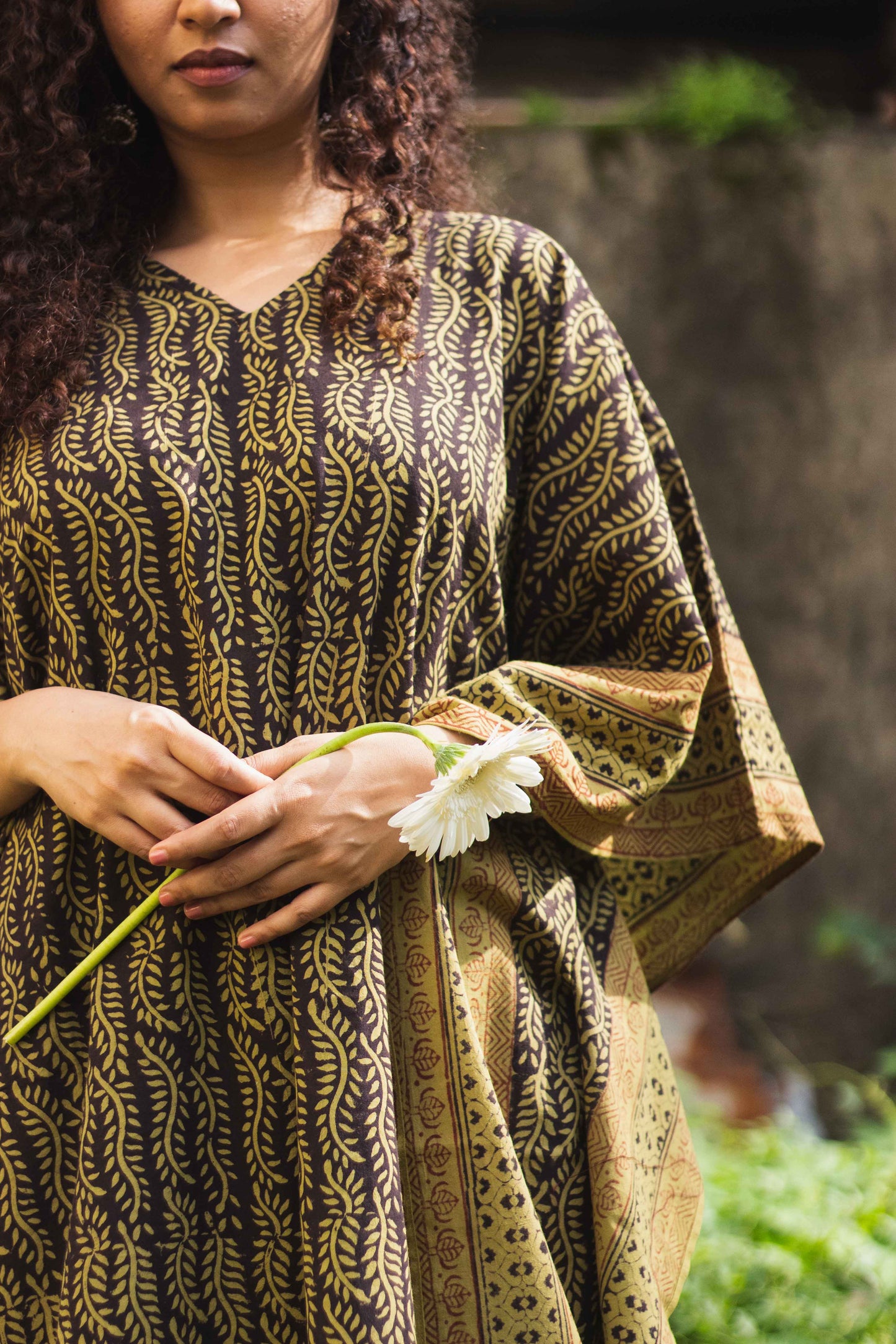 Cotton Bagh Block-Printed Kaftan Dress-Lata Green