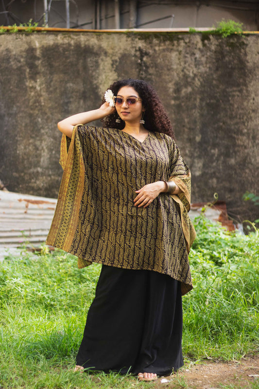 Cotton Bagh Block-Printed Kaftan Dress-Lata Green