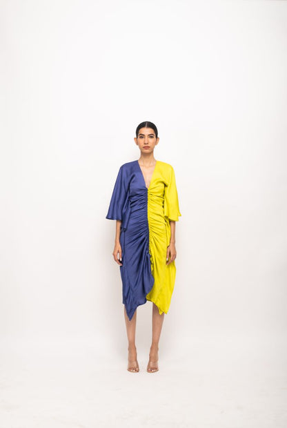 Dual Tone Muse Ruched Dress | Blue & Yellow by House of Vandy