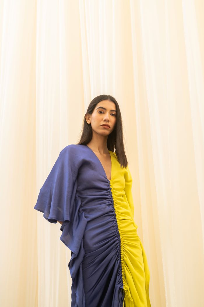 Dual Tone Muse Ruched Dress | Blue & Yellow by House of Vandy