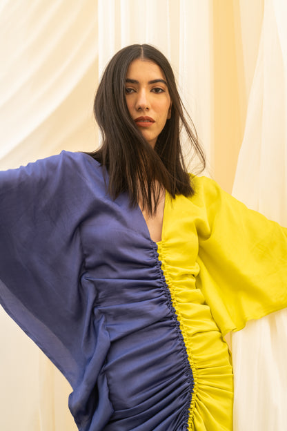 Dual Tone Muse Ruched Dress | Blue & Yellow by House of Vandy