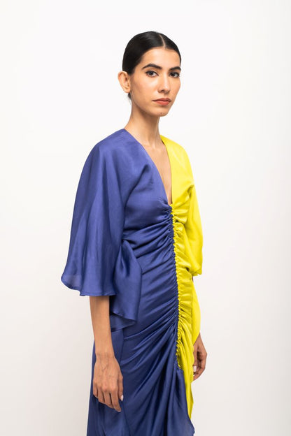 Dual Tone Muse Ruched Dress | Blue & Yellow by House of Vandy