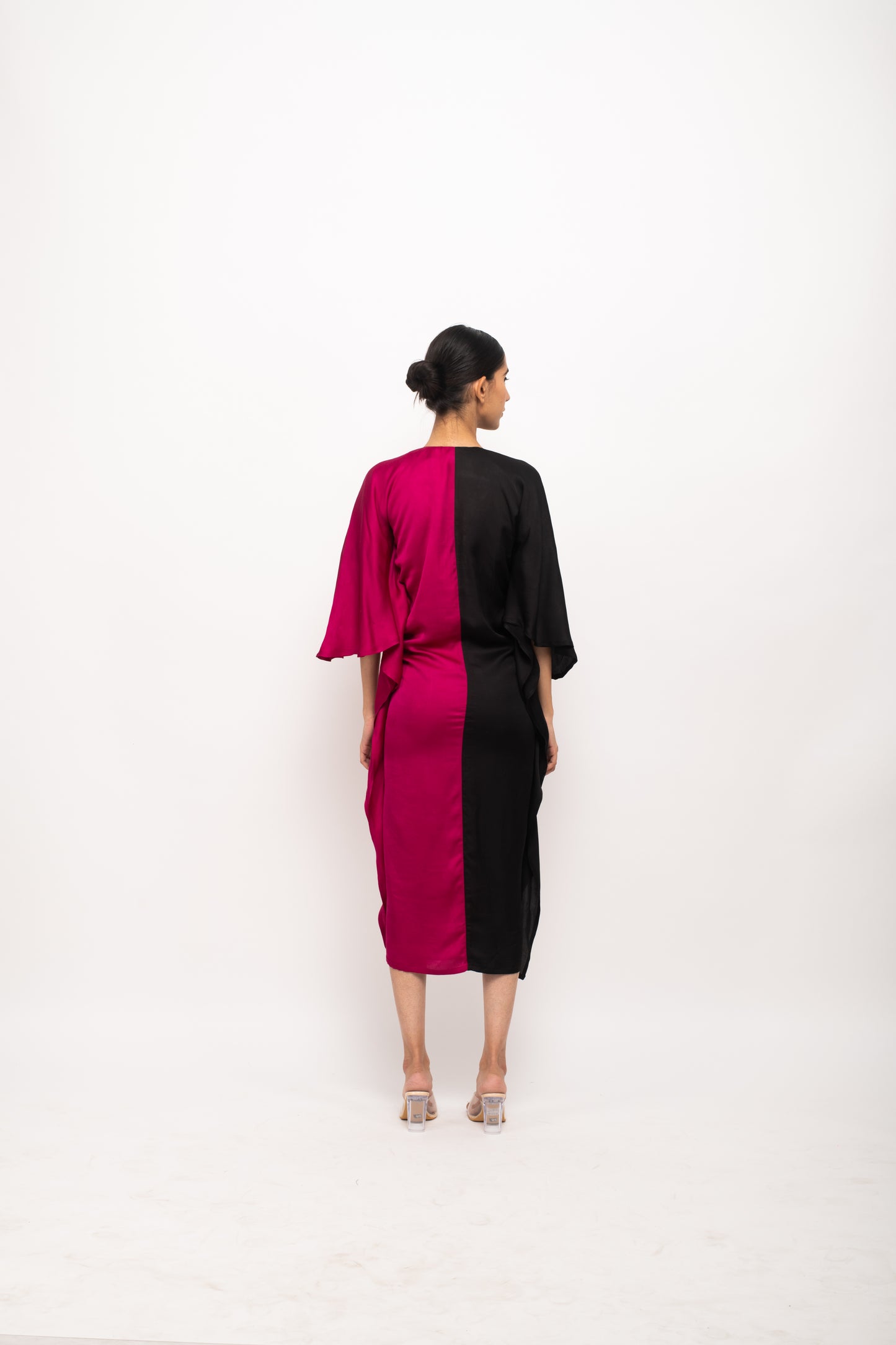The Midnight Rose Ruched Dress | Black & Pink Color Block