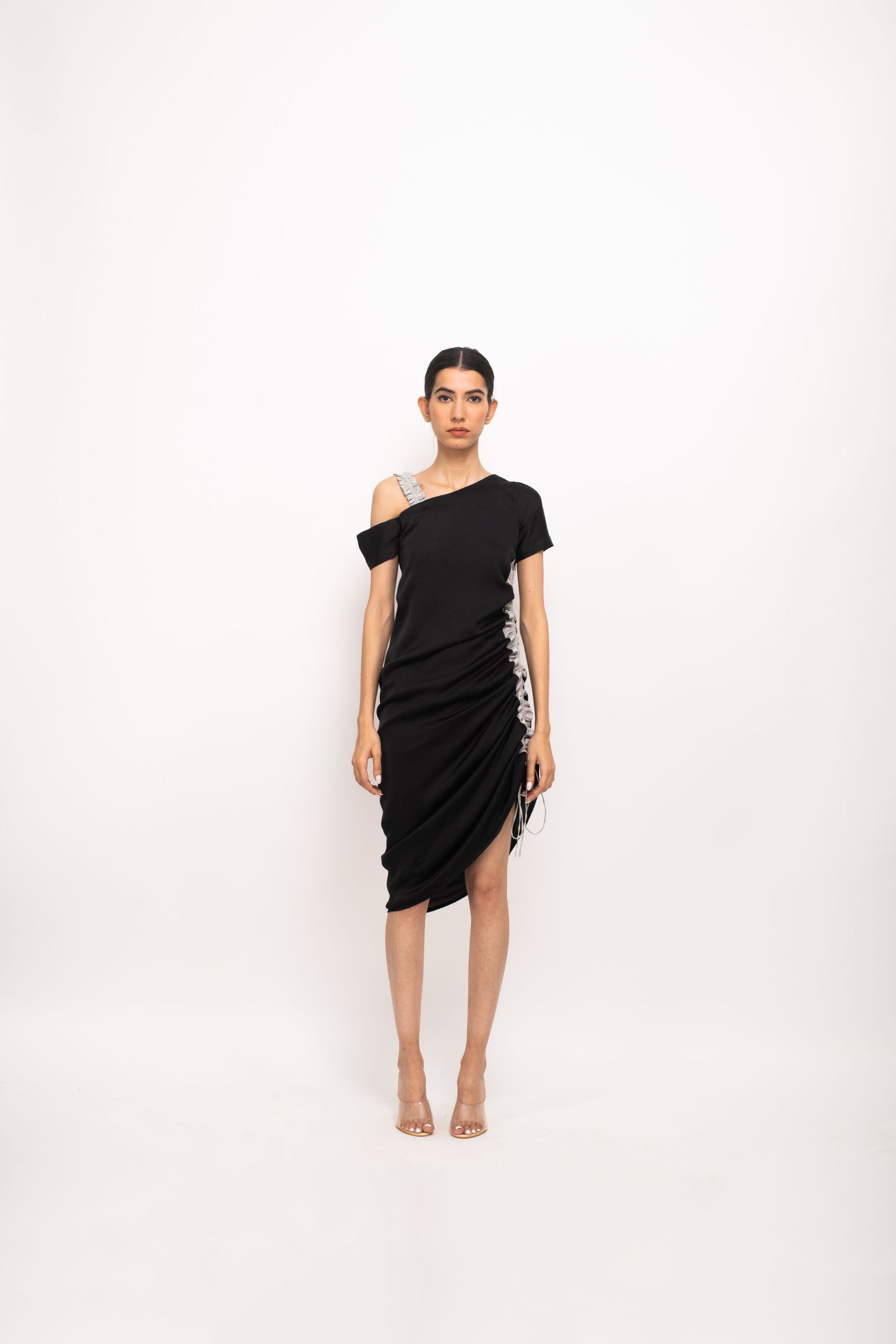 The Eclipse Asymmetric Ruched Dress | Black One-Shoulder Edition