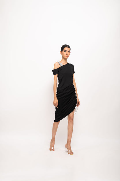 The Eclipse Asymmetric Ruched Dress | Black One-Shoulder Edition