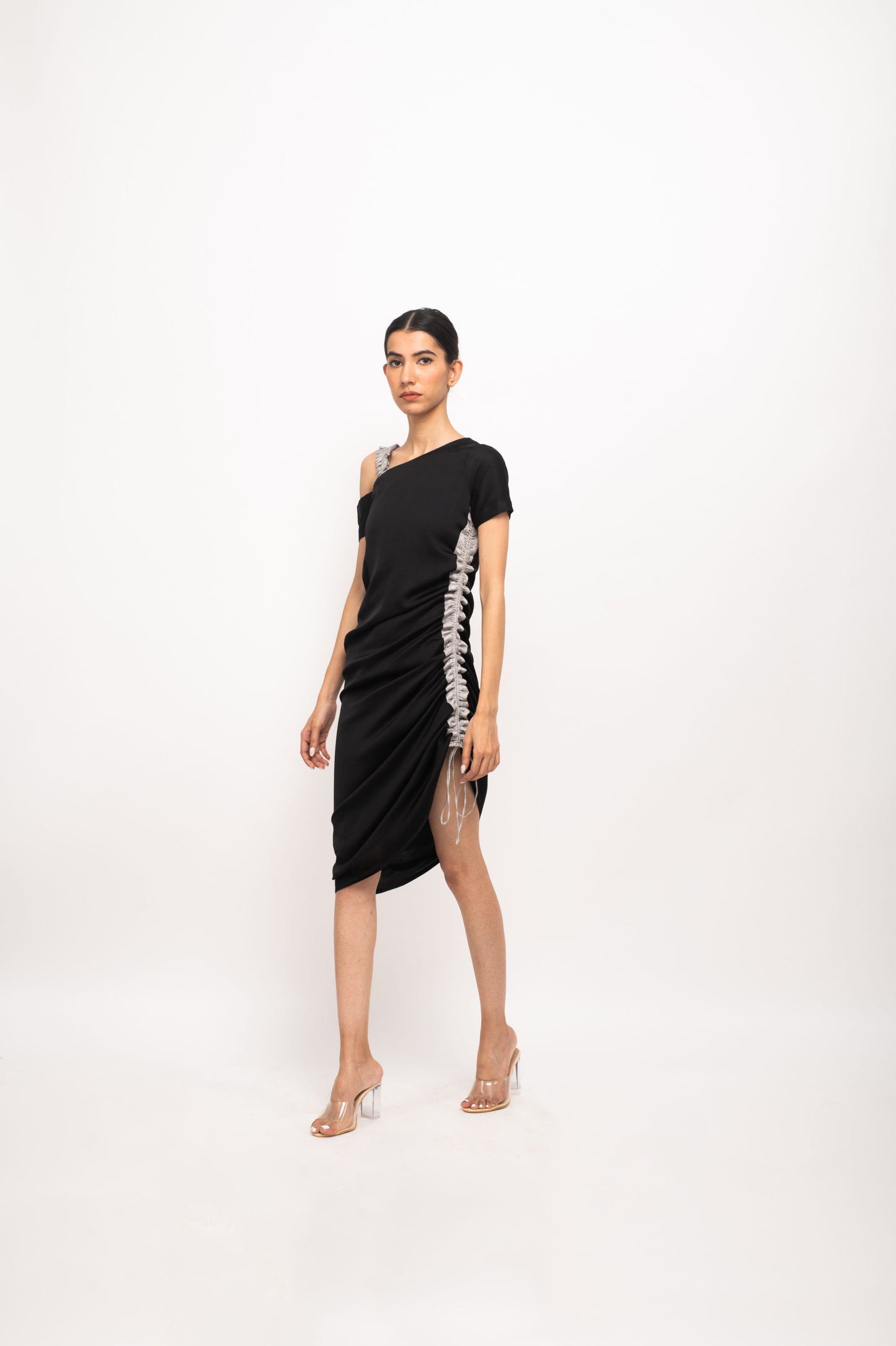 The Eclipse Asymmetric Ruched Dress | Black One-Shoulder Edition