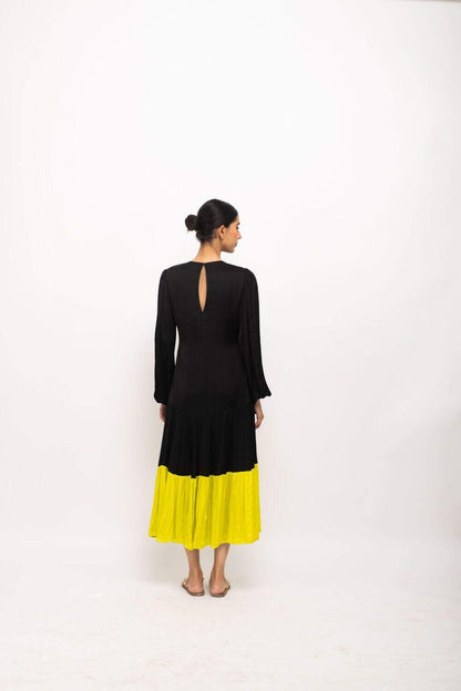 The Midnight Bloom Pleated Dress | Black & Yellow Edition