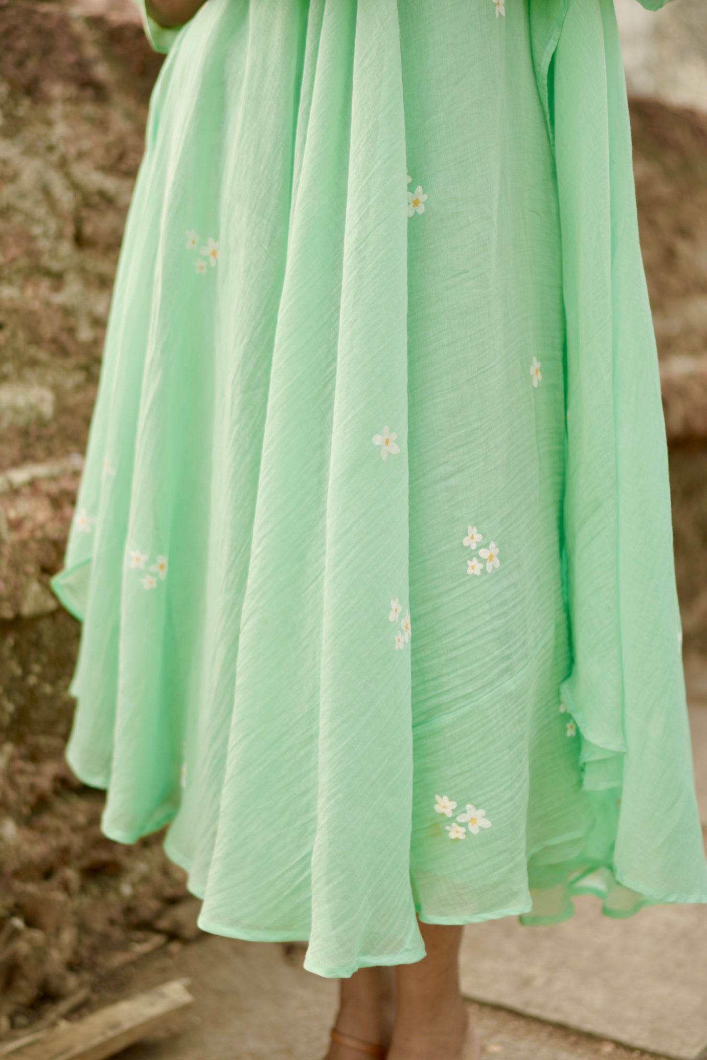 Light Blue Kutty Poovu Dress | Kids Chanderi Ethnic Wear