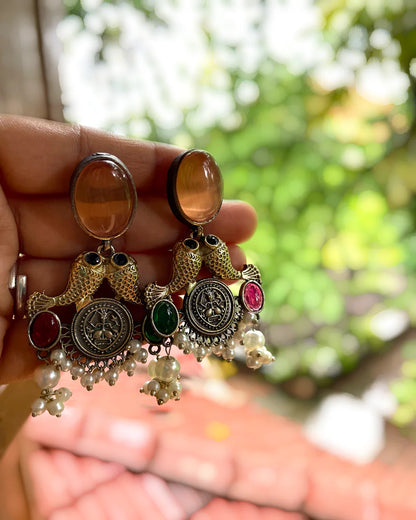 Meenavati | Silver Plated | Dual Tone Kemp Statement Earrings