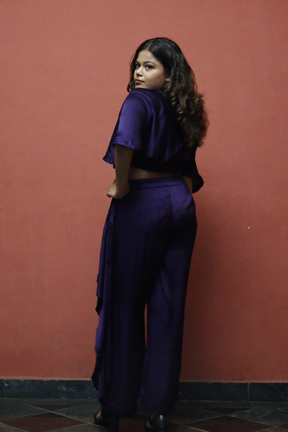 Berry Blue Drape Top & Flared Trouser Coord Set