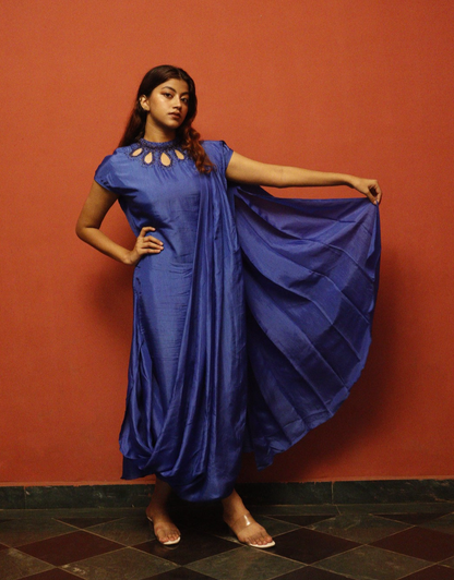 Azure Embelished Drape Dark Blue Dress