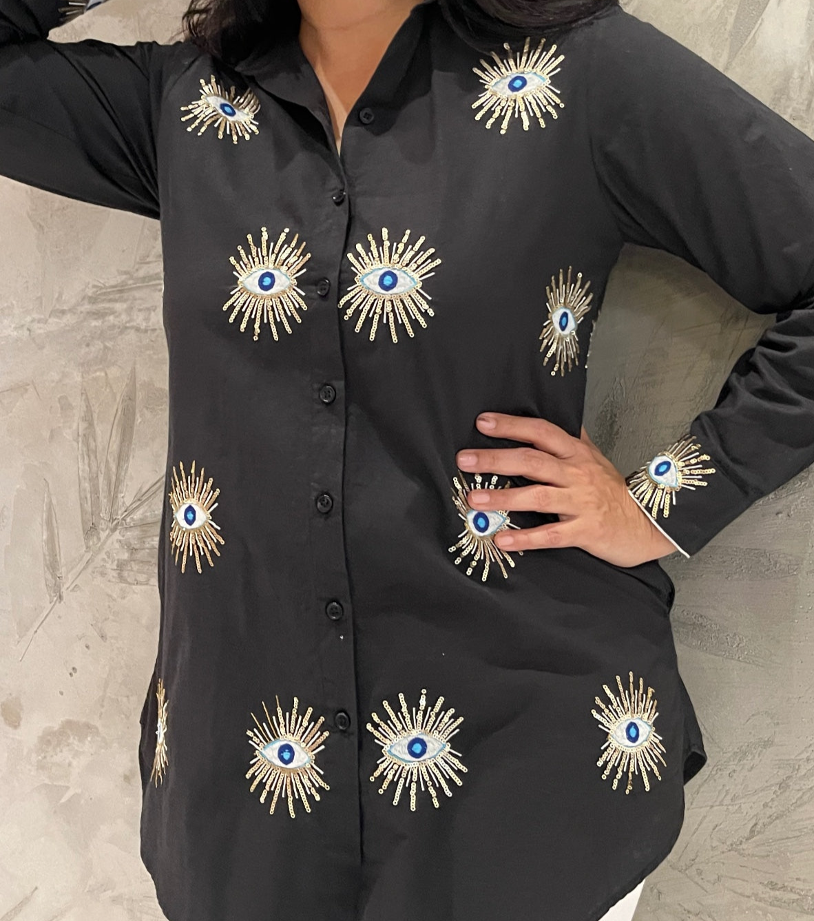 Eye Embroidered Black Shirt