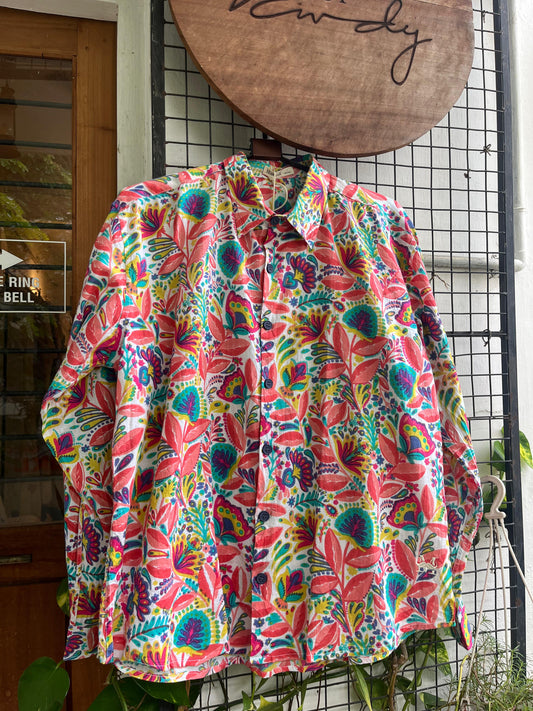 Multy Floral Printed Cotton Oversized Shirt