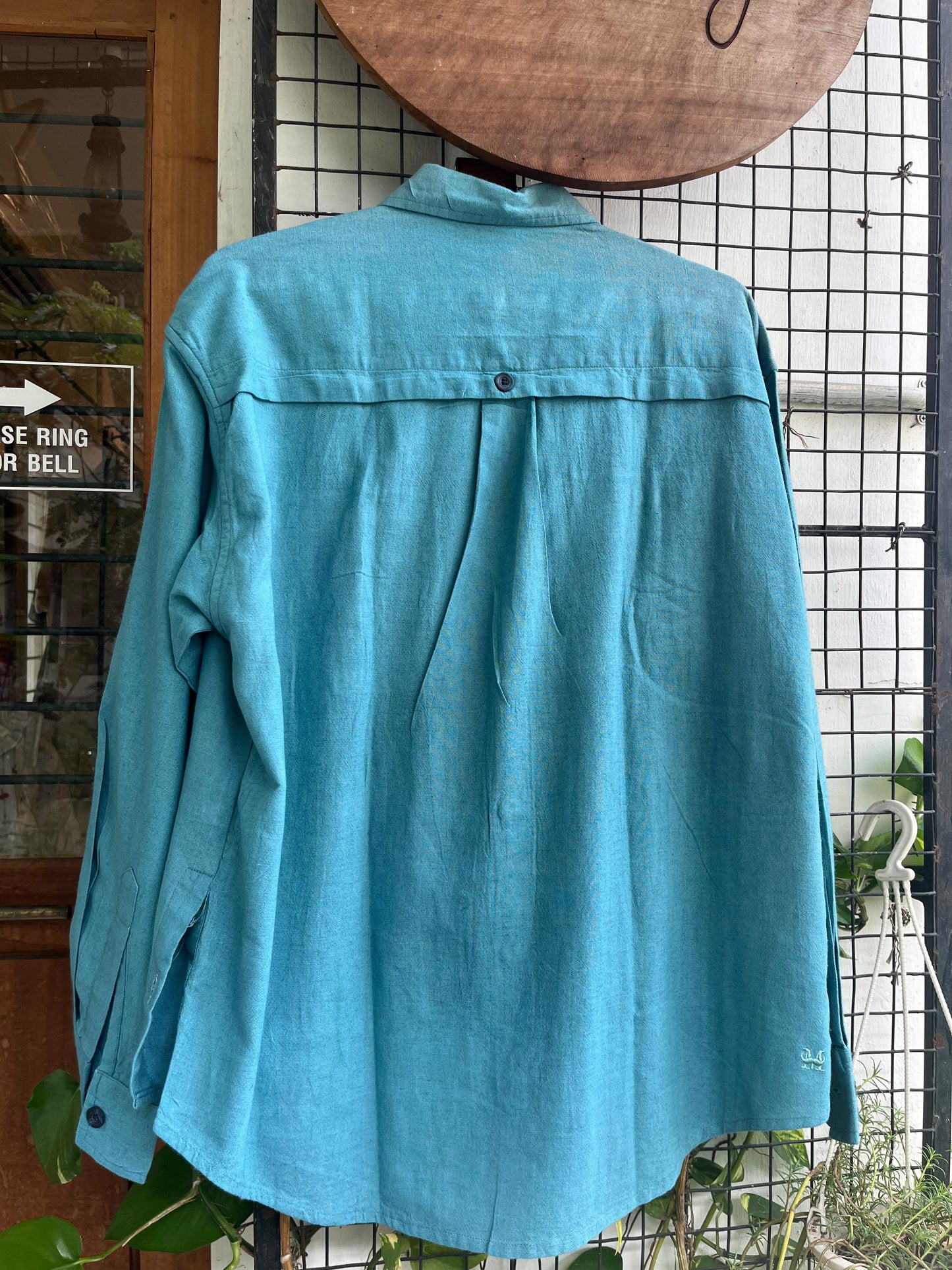 Sea Green Cotton Linen Double Pocket Shirt