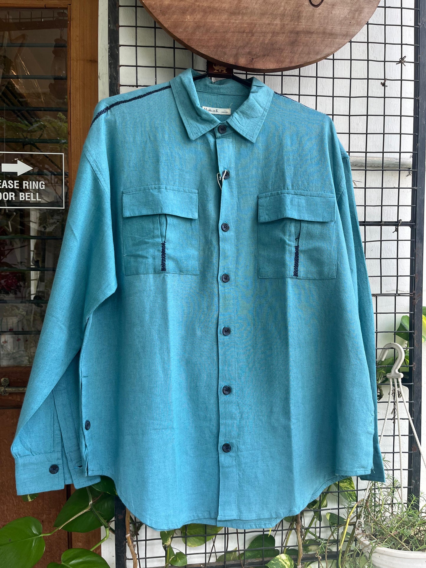 Sea Green Cotton Linen Double Pocket Shirt