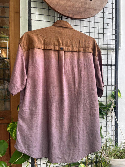 Cotton Linen Brown Faded Double Pocket Oversized Shirt