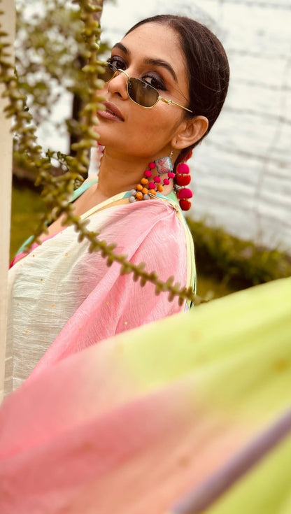 Thumbi Printed Shaded Saree | Chanderi Onam Saree